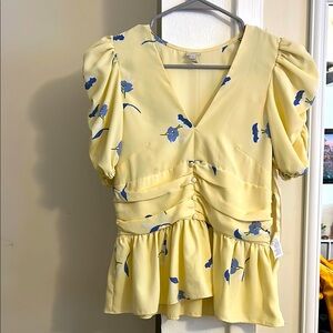 Floral Yellow Top with Blue Accents
